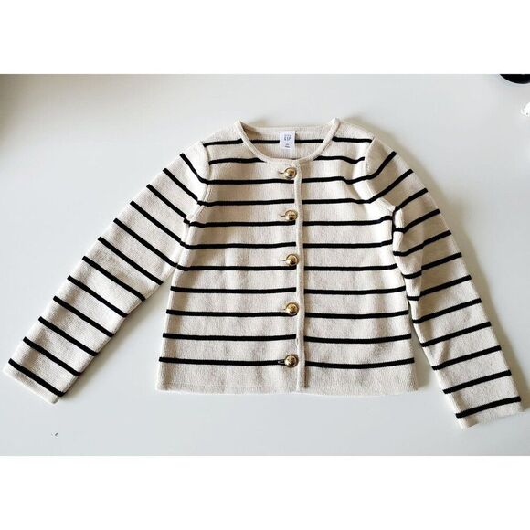 GAP Baby Button Cardigan In Bold Navy Stripe Size 5 Years GUC - Picture 5 of 11